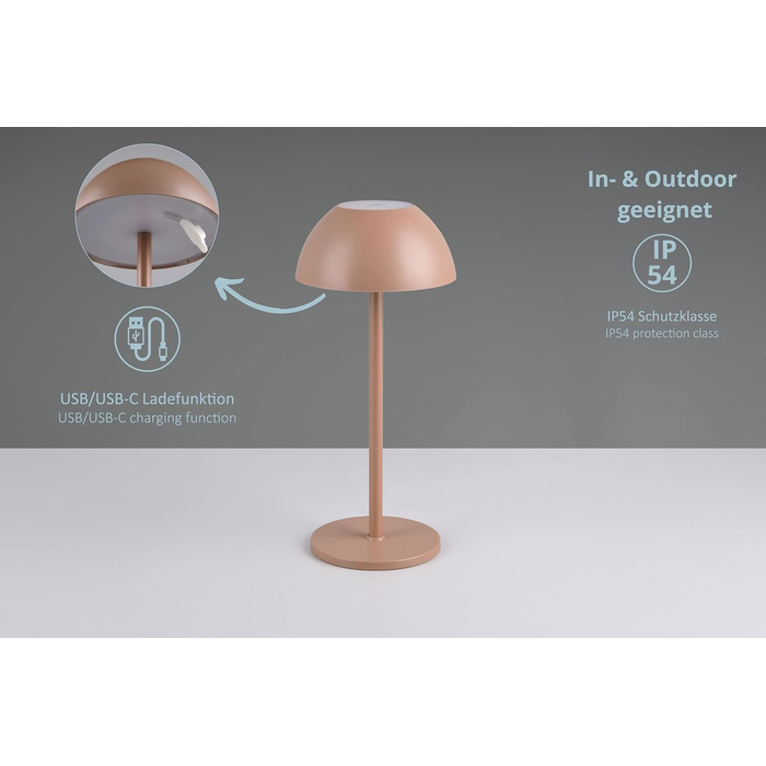 Бездротова лампа Роберта: LED-настільна лампа, нічник з регулюванням яскравості, USB-зарядка, 30 см, Кофе