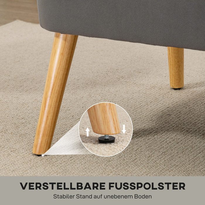 Диван Ретро Стиль, 2-місний, на дерев'яних ніжках, 117 см x 56,5 см x 77 см, Темно-сірий