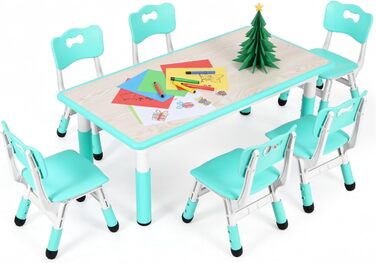 Дитячий стіл MAMIZO з 4 стільцями, регульована висота, комплект для дитячої кімнати/садка, пластикові меблі, для дітей від 2 років (60 x 60 x 120 см, м'ятний)