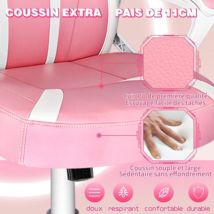 Ігрове крісло JOYFLY ергономічне зі штучної шкіри регульоване рожеве