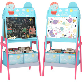 Дитяча мольберт-дошка AIYAPLAY 2 в 1 з двома ящиками для мольбертів та малюнком тварин