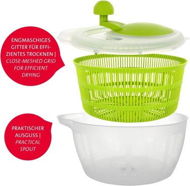 Westmark Salad Spinner, 5 л, ø 26 см, пластик, без бісфенолу А, Fortuna, прозорий/червоний, 243222E2 (яблучно-зелений, стандартний шейкер)