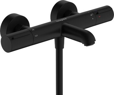 Змішувач для ванни Hansgrohe Ecostat Element накладний, з термостатом та блокуванням безпеки 40°C, для 2 споживачів (13347000), матовий чорний