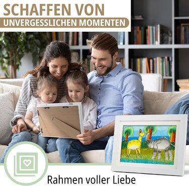 Рамки для дитячих малюнків KIYARI A4, 2 шт., білі, розкладні, з фронтальною відкриттям, для 150 малюнків, міцне дерево, безпечне скло, ідеально для творчих проектів, дитячої кімнати та школи