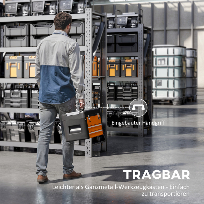 Набір інструментів порожній, 49,7 x 25,3 x 28,9 см. Ящик для інструментів з висувною шухлядою, міні-бокс зі сталі, помаранчевий.