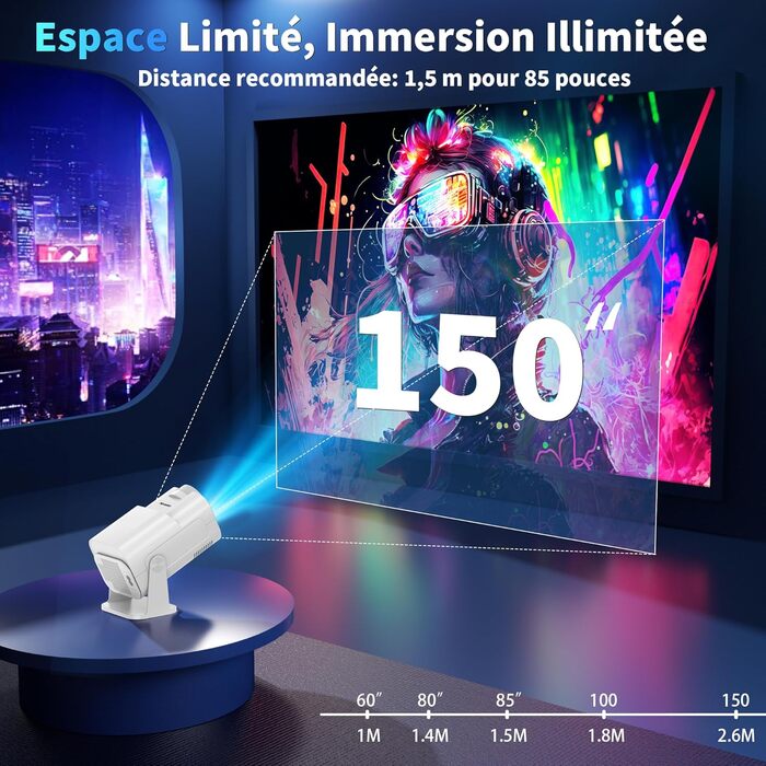 Портативний проєктор Mini Beamer 4K Full HD 1080P з Wi-Fi 6 та Bluetooth 5.2. Підтримка HDMI, TV Stick, Memory Stick, Laptop. Автоматична корекція трапецеїдальних спотворень, 270° обертання, білий. Модель 2026