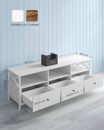 Тумба під телевізор VASAGLE, 120 см, з 2 шухлядами та відкритими полицями, для телевізора до 55 дюймів, сталевий каркас, вінтажний колір, LTV300B01