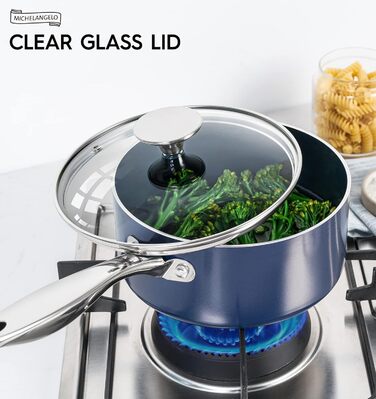 Набір каструль Michelangelo з керамічним антипригарним покриттям, 1,5 л, 2 л, 3 л, з кришкою, блакитний (1,2 л)