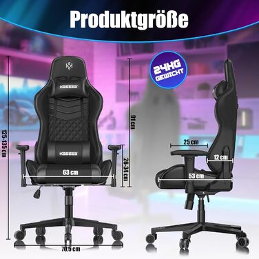 Крісло ігрове KESSER® Ergonomisch з підголівником та поперековою подушкою | Крісло для офісу, геймінгу | Макс. навантаження 150 кг | 360° | Чорний колір