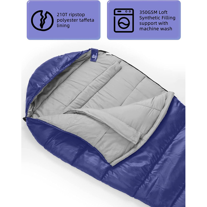 Спальний мішок Bessport -10 - 15 4 Сезони зимовий спальний мішок з мумією водонепроникний спальний мішок для подорожей, кемпінгу, кемпінгу на відкритому повітрі або в приміщенні (0 C - синій)