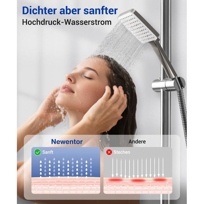 Насадка для душу Newentor з 6 режимами, велика, економна, високого тиску, позолочена (з шлангом 1,5 м)