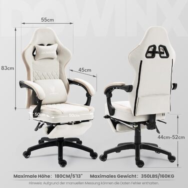 Ігровий крісло Dowinx з тканини та масажем, ергономічний геймерський крісло-ресинг з підніжкою (Бежевий)