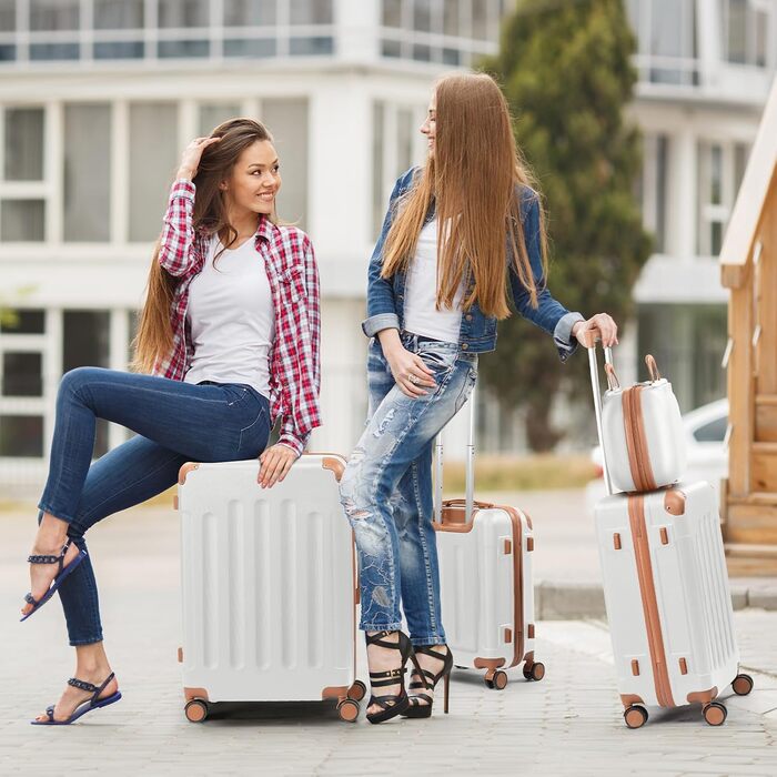 Набір валіз LEADZM 4 шт. з твердим корпусом (ABS), з колесами, для подорожей (бежево-коричневий, смугастий)