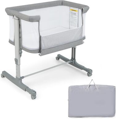DREAMADE Beistellліжко 2-в-1 з регулюванням висоти, 5-рівнів, для новонароджених, з матрацом та колесами, 86 x 63 см, нахил 10°, сірий колір
