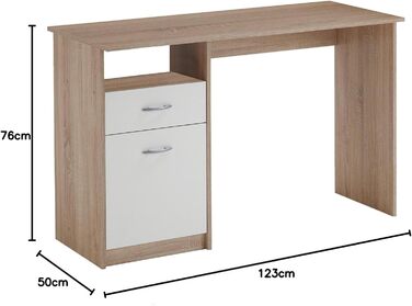Письмовий стіл Jackson, дуб/білий, 123x50x76.5 см