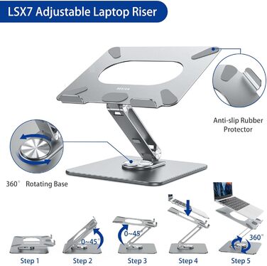 Підставка для ноутбука BESIGN LSX7 з поворотним підставою 360°, регульована ергономічна підставка, сумісна з ноутбуками 10-15.6