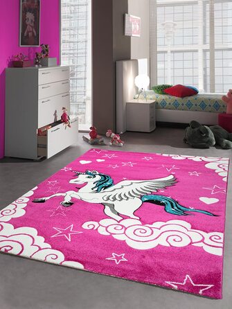Дитячий килимок ігровий килимок для дитячої кімнати килим Єдиноріг дизайн з контурним вирізом Рожевий крем Бірюзовий Розмір (160x230 см)