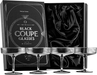 GLASSIQUE CADEAU Набір келихів для коктейлів та шампанського, 4 шт., 200 мл, арт-деко, димчасто-сірий кришталь