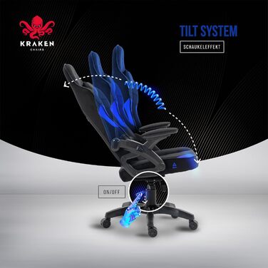 Крісло ігрове KRAKEN CHAIRS, тканинне, ергономічне, для геймерів, чорно-синій, до 130 кг