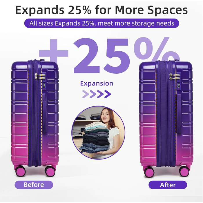 Набір валіз LARVENDER 5-ти частинний, з жорстким корпусом, розширюваний, з кодовим замком (Midnight Berry)