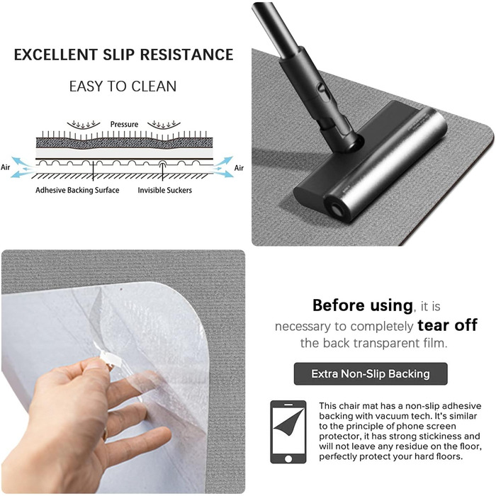 Килимок під стілець для офісу | 140x90 см | Захист від подряпин | Для ламінату, паркету та твердих підлог (Світло-сірий)