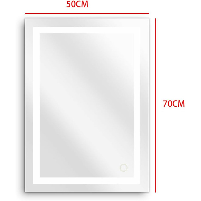 Дзеркало для ванної кімнати Kedia 50x70 см з підсвіткою LED, біле світло 6500K, сенсорне керування