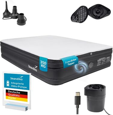 Надувна повітряна матрац Skandika Sveja Flex з USB-насосом | Матрац для кемпінгу, 204x151x43 см, 300 кг, для 2 осіб