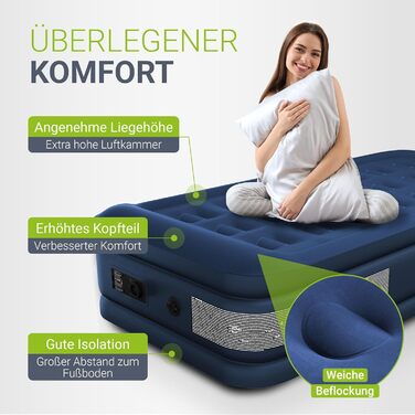 Надувний матрац Juskys Sapri M блакитного кольору - 1 особа, самонадувний, для гостей та кемпінгу, з вбудованим насосом