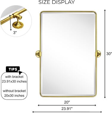 Дзеркало для ванної кімнати TEHOME 61x50.8 см, поворотне, матовий чорний, прямокутне, з металевим каркасом, косою косметичним дзеркалом для вертикального кріплення на стіну