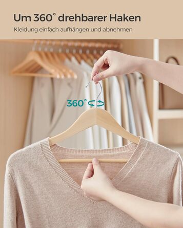 Дерев'яна вішалка для одягу, набір з 36 вішалок, дерев'яна вішалка, виїмки в області плечей, штанга для штанів, вішалка для штанів, гачок, що обертається на 360, для курток сорочок пальто, натуральний бежевий CRW010N36 (12 шт. , натуральний бежевий)