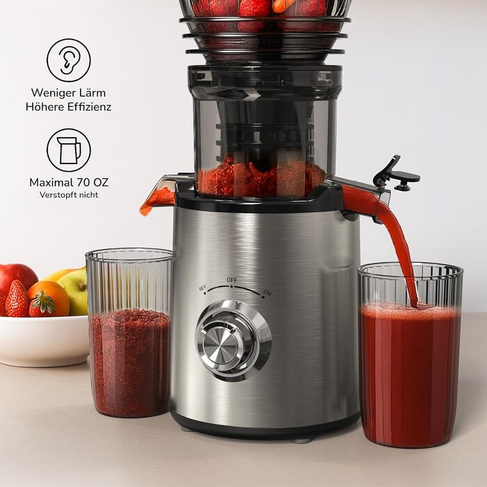 Електричний соковитискач Slow Juicer: для овочів та фруктів, 148 мм, 2 л, легкий у чищенні, з 2 чашками