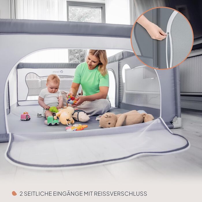 Дитячий манеж Lionelo Willow сірого кольору 120x180x68 см з сіткою, для дітей 0-48 місяців