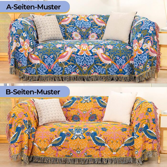 Плед Boho з 100% бавовни, стиль кантрі, 150х200 см (Птахи та квіти)