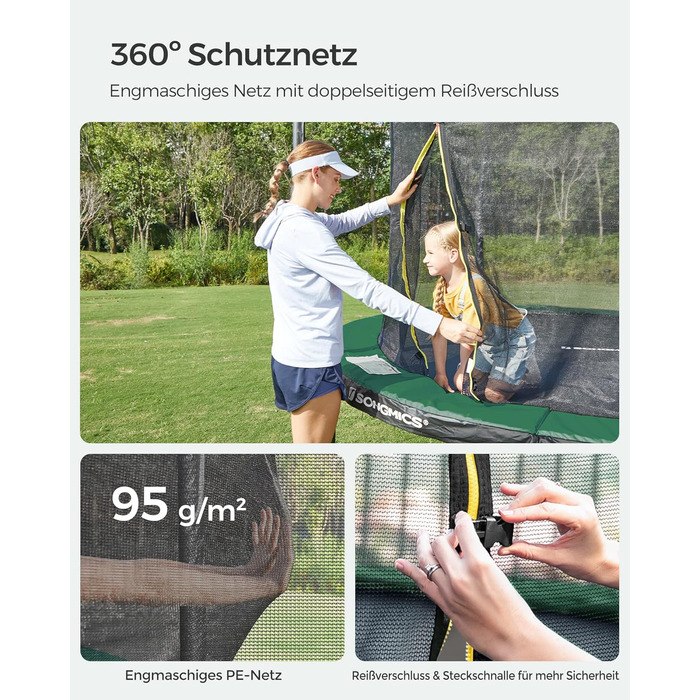 Батут SONGMICS садовий Ø366 см з захисною сіткою та драбиною, чорно-зелений