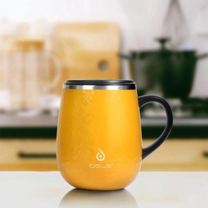 Кружка для кави та чаю Ideus 470 мл (подвійні стінки, нержавіюча сталь, з кришкою)