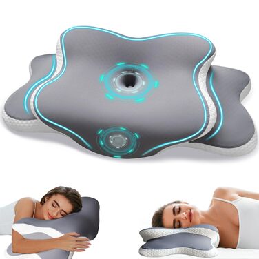 Ортопедична подушка для сну - Memory Foam, для тих, хто спить на боці, спині та животі, з ефектом охолодження, знімний чохол (Сіра)