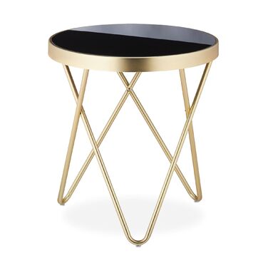 Relaxdays Бічний столик-табуретка Чорний/Золотий