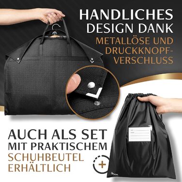 2x Чохол для одягу Bruce.® Kurz 120x60 см + 1 чохол для взуття – Якісний захист для костюмів, піджаків, суконь та одягу – 120GSM – Ідеально для подорожей та зберігання