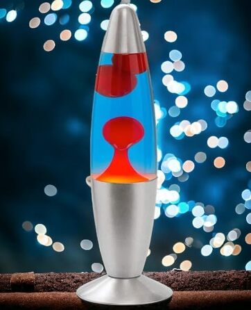 КРУТІ ПОДАРУНКИ Настільна лампа лава, 40 см, синьо-червона, з вимикачем, в комплекті лампочка E14, плазмові лампи, магма, кольорові медузи