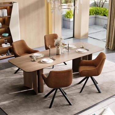 Обідні стільці поворотні, набір 4 шт. з підлокітниками, коричневі. Сучасні стільці для кухні, вітальні, офісу з металевим каркасом та спинкою. Зручні, з м'яким сидінням з льону.