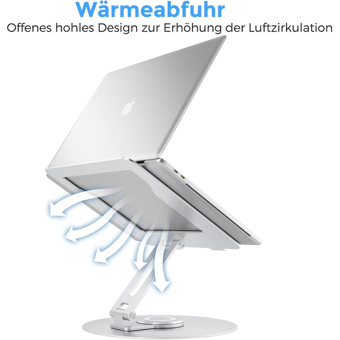 Підставка для ноутбука з регулюванням висоти, поворотна 360°, алюмінієва, для столу, срібна