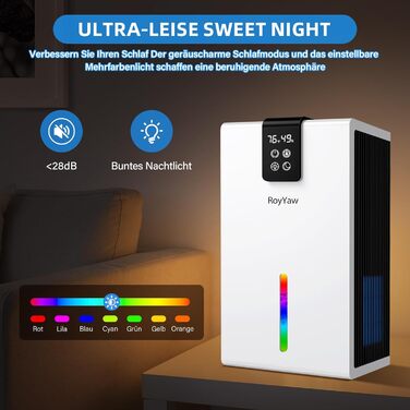 Електричний осушувач повітря, тихий, 2700 мл, LED дисплей, автоматичне відтавання, режим сну, проти вологи та плісняви, для спальні/ванної кімнати, білий