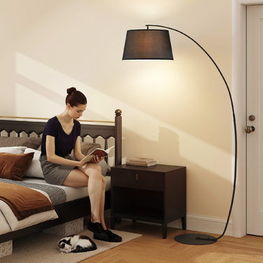 HOMCOM Arc Lamp Торшер Arc - Сучасний металевий дуговий світильник - Торшер металевий льон чорний