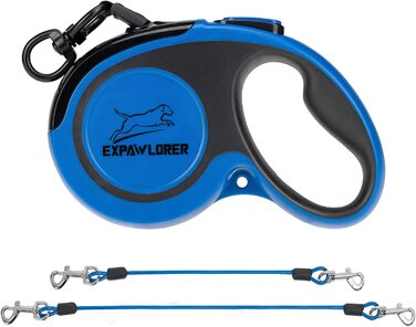 Подвійний висувний повідець для собак EXPAWLORER, подвійний повідець для собак, з міцним, найміцнішим тросом, 4,8 м, 360 градусів, без сплутування, для прогулянок, тренувань, синій
