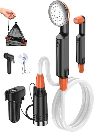 Портативна душова кабіна для кемпінгу з акумулятором 3000mAh, з помпою та насадкою, 1.8м шланг, для відпочинку, подорожей, миття авто та пляжу