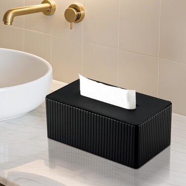 Стильна коробочка для серветок KingFOM з PU шкіри, чорного кольору, прямокутної форми - для вітальні, ванної кімнати та офісу