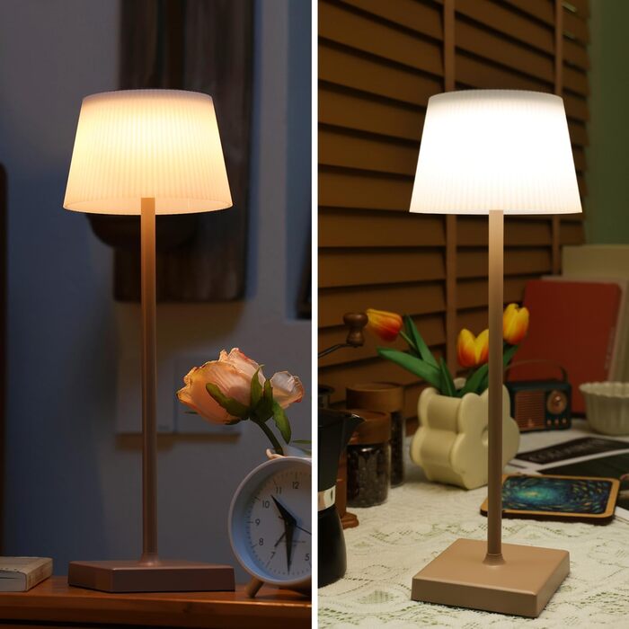 Aigostar LED акумуляторна настільна лампа бездротова, торшер з сенсорним керуванням, 3 режими кольору, IP54 вологозахист, для дому та саду (Світло-коричневий)