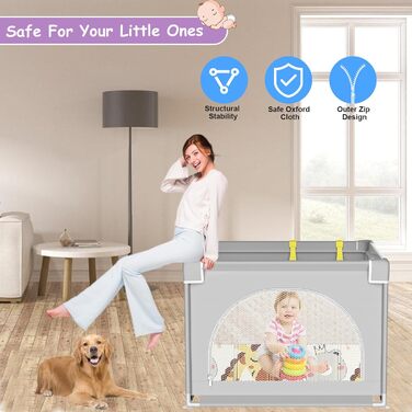 Ляльковий загін для малюків, 120x120 см з ігровим килимком, складаний, з дихаючим мережем та присосками (90x90 см з матрацом)