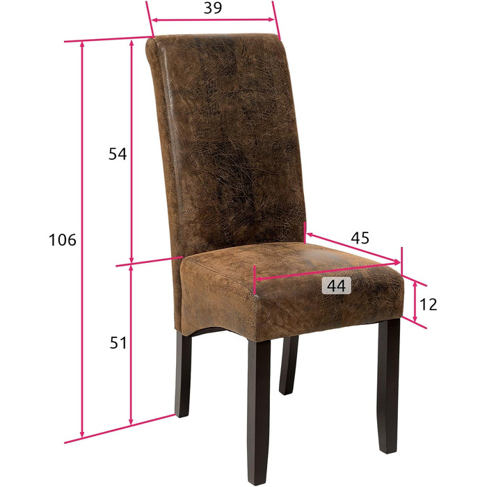 Обідній стілець Tectake, штучна шкіра, висока спинка, антикварний коричневий, No 401484