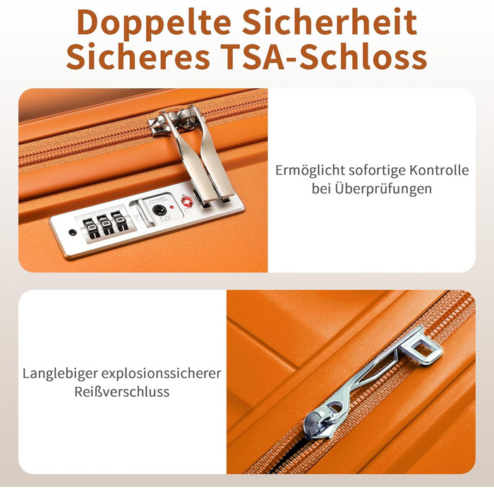 Набір валіз KONO 2 шт: ручна валіза-тележка 55 см + косметичка з поліпропілену, колір помаранчевий
